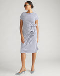Crescent Breton Stripe Knot Dress - White/Cenote Stripe