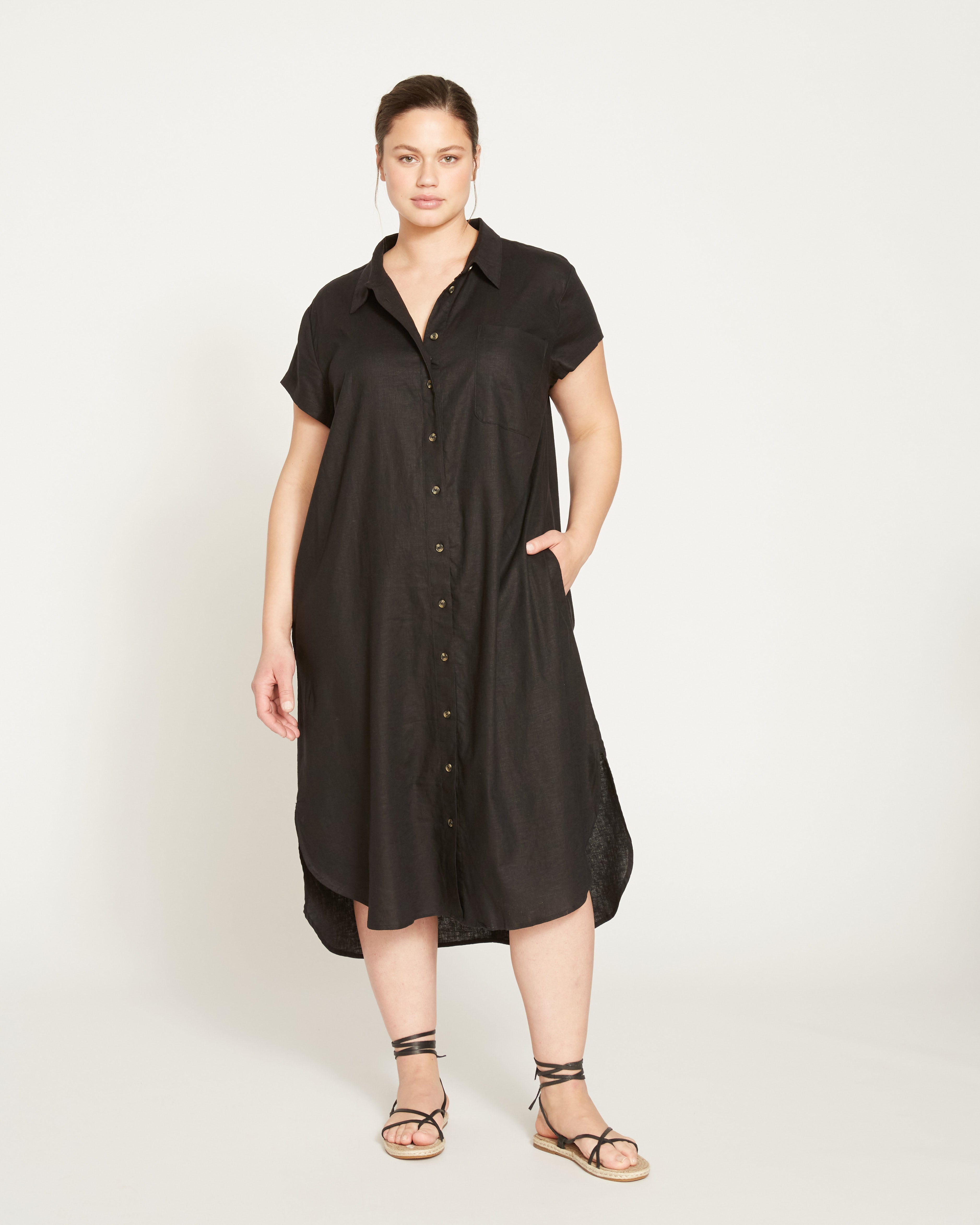 Dune Linen Shirtdress - Black