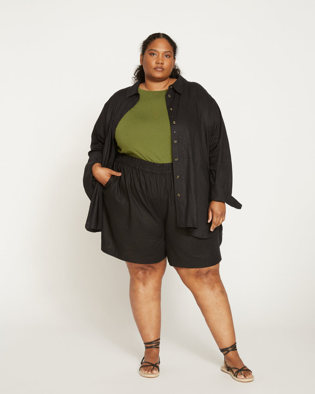 Juniper Linen Easy Pull-On Shorts - Black