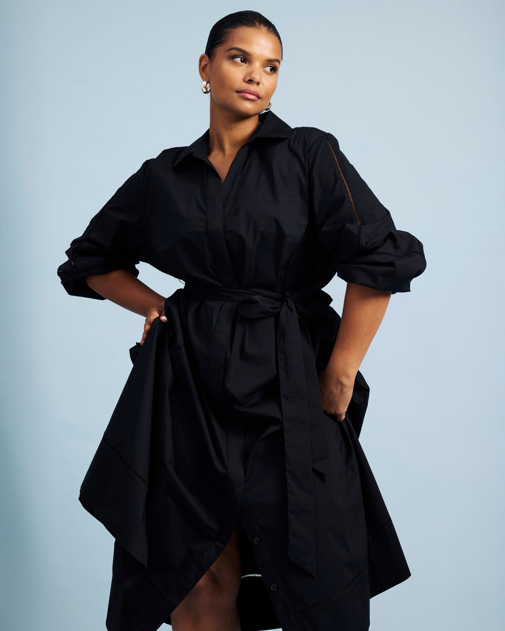 Claire Stretch Poplin Shirtdress - Black