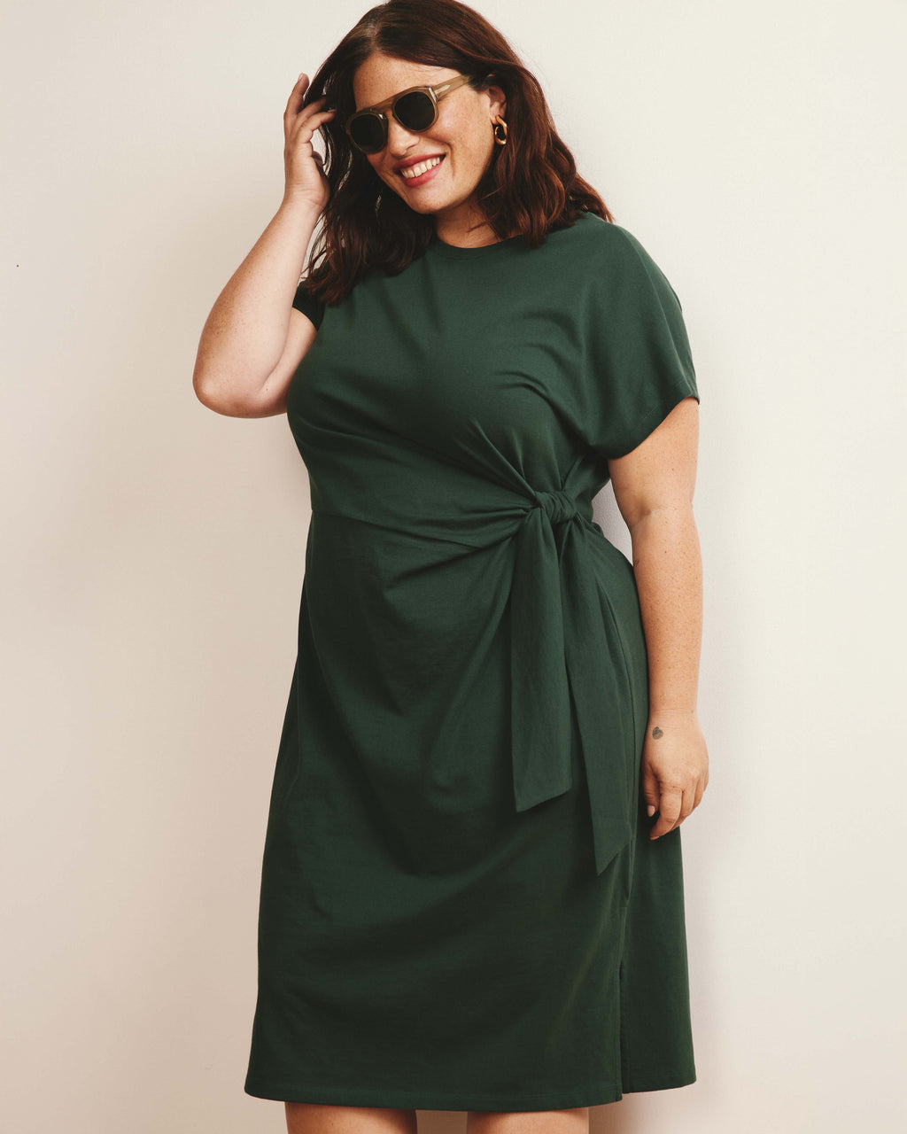 Crescent Breton Stripe Knot Dress - Solid Conifer