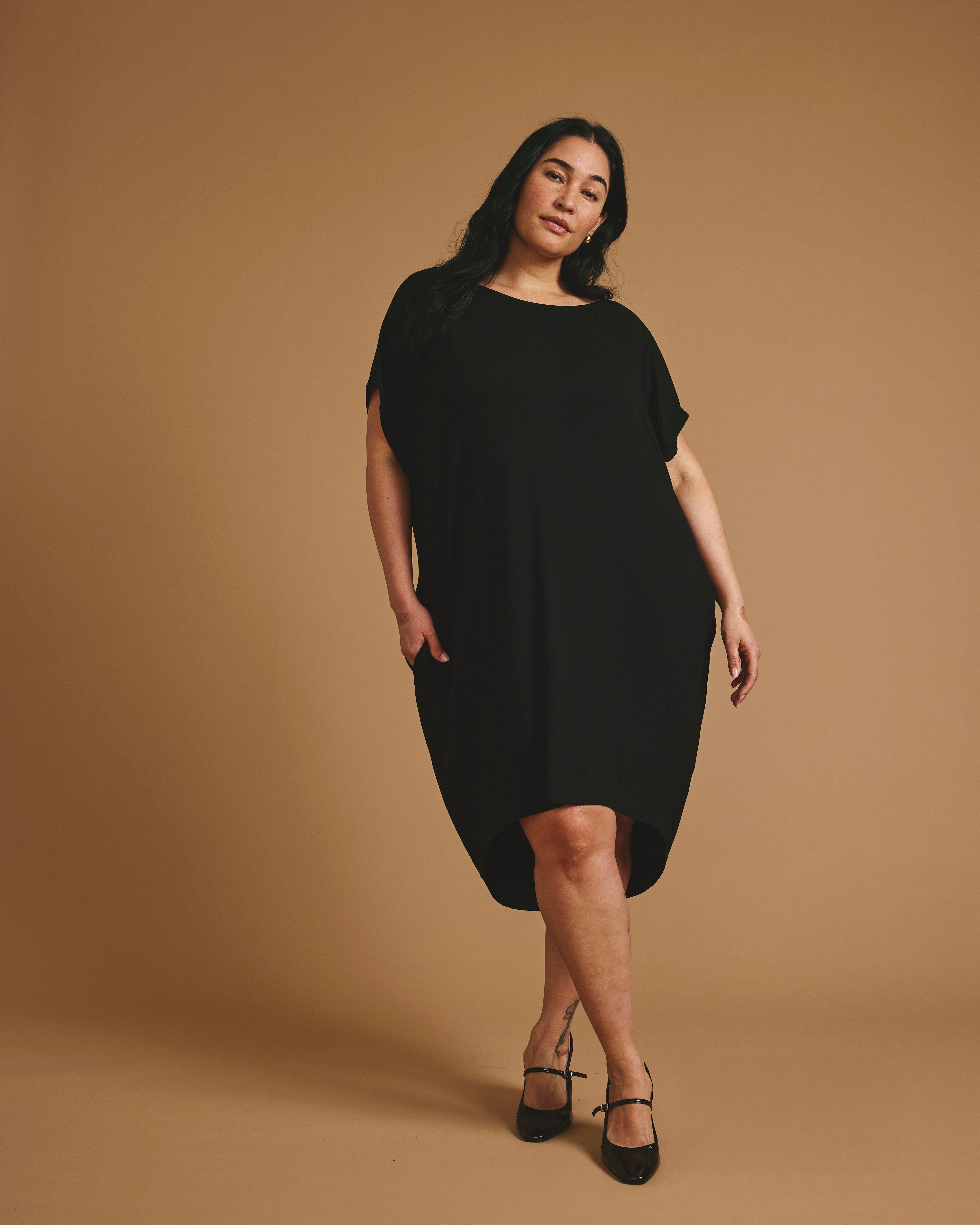 Helen Liquid Jersey Shift Dress - Black