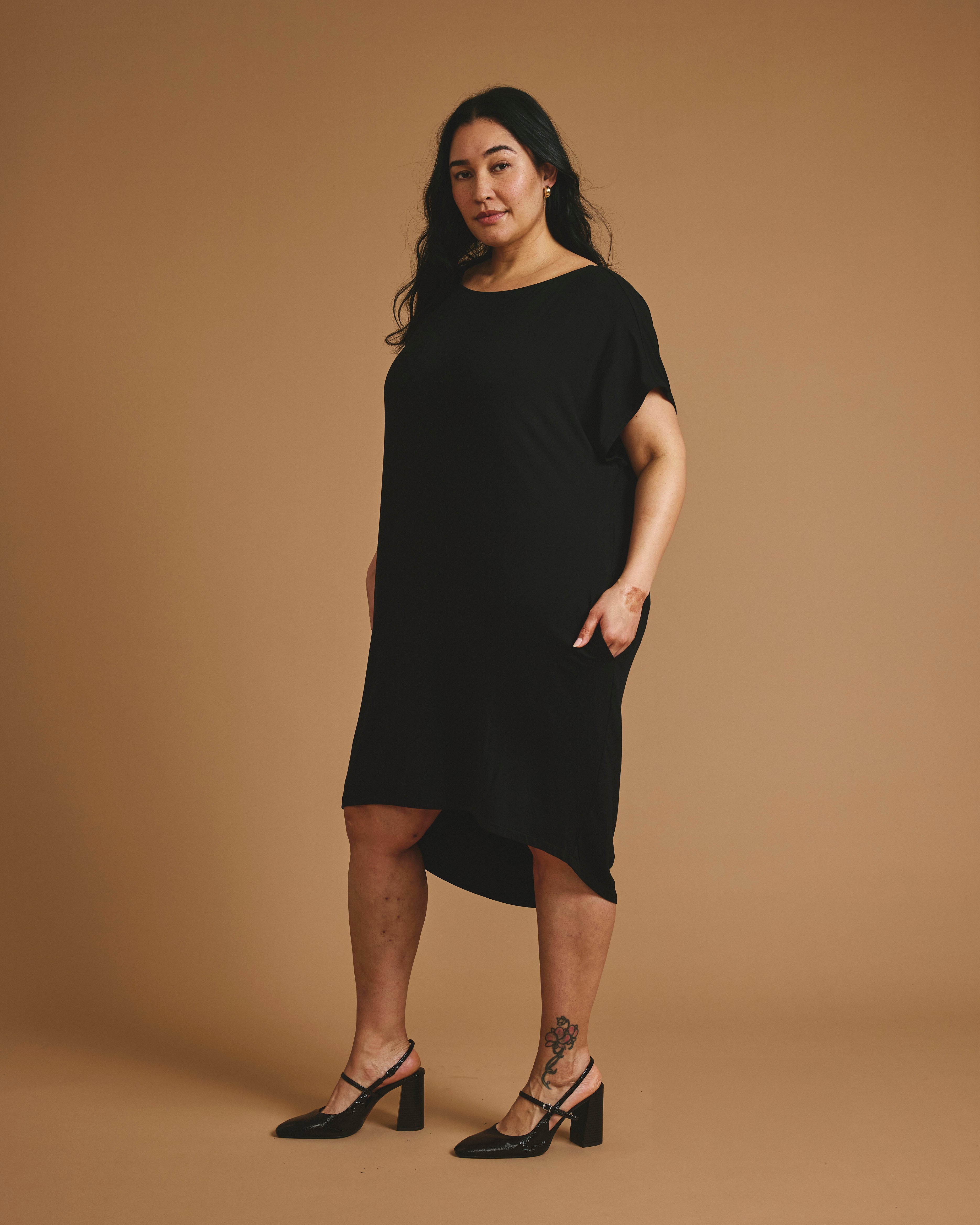 Helen Liquid Jersey Shift Dress - Black