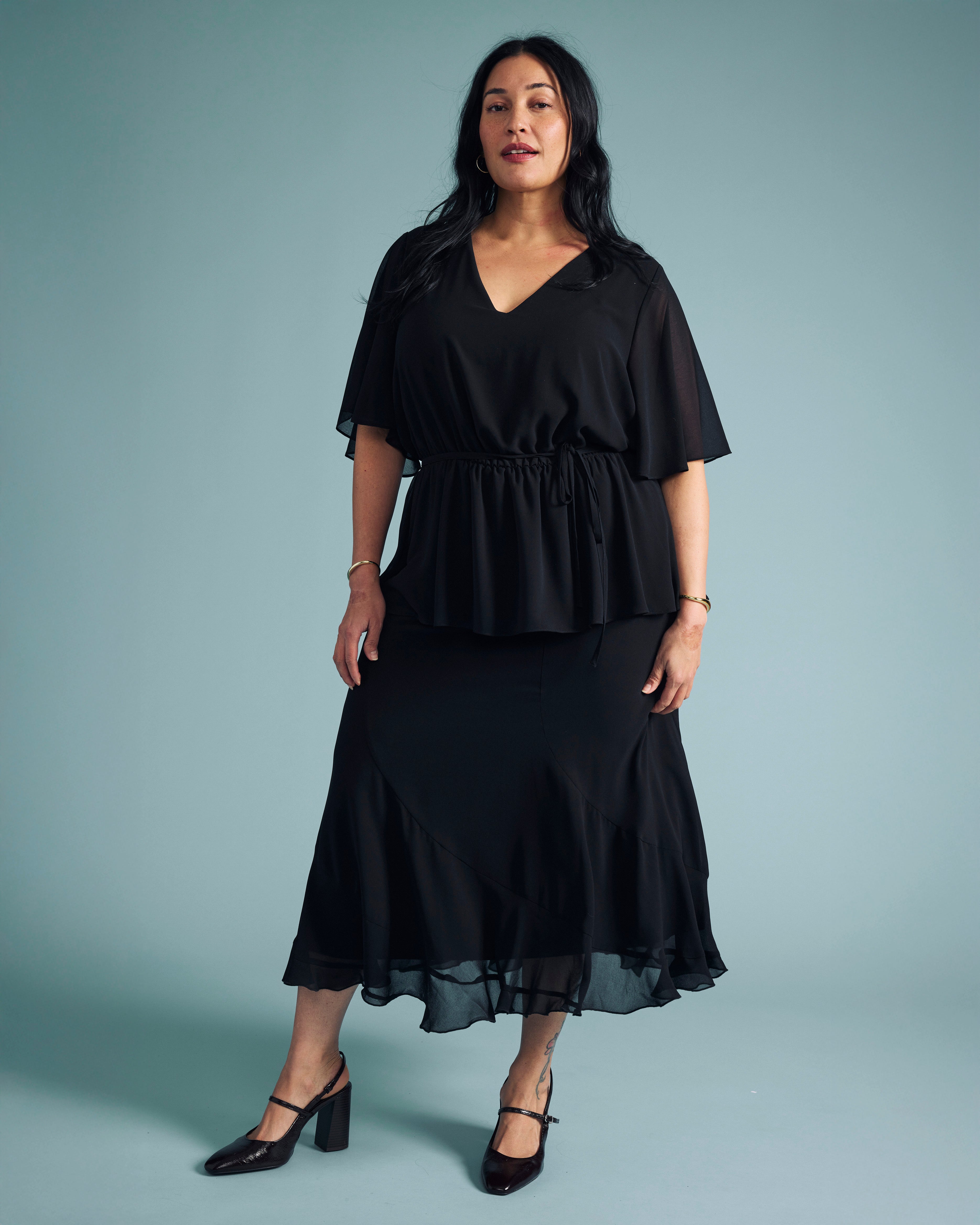 Navarte Chiffon Midi Skirt - Black