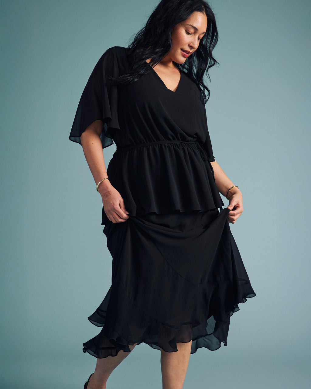 Navarte Chiffon Midi Skirt - Black