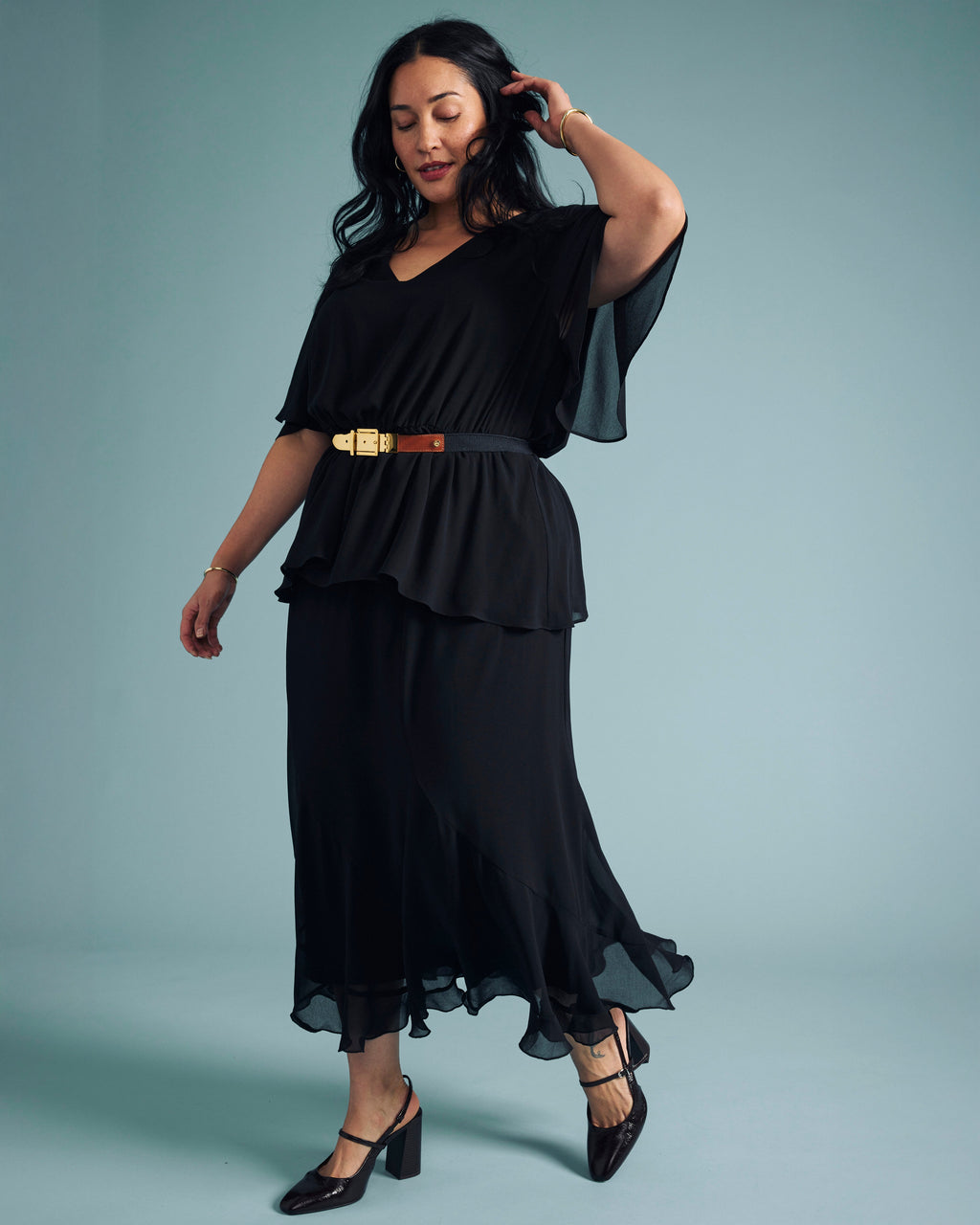 Navarte Chiffon Midi Skirt - Black