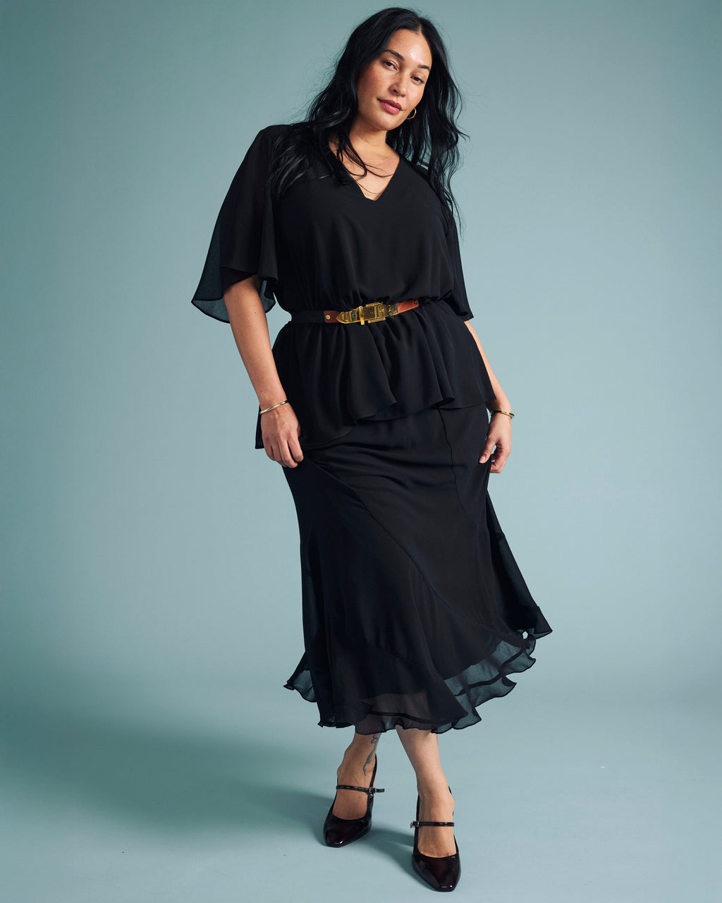 Navarte Chiffon Midi Skirt - Black