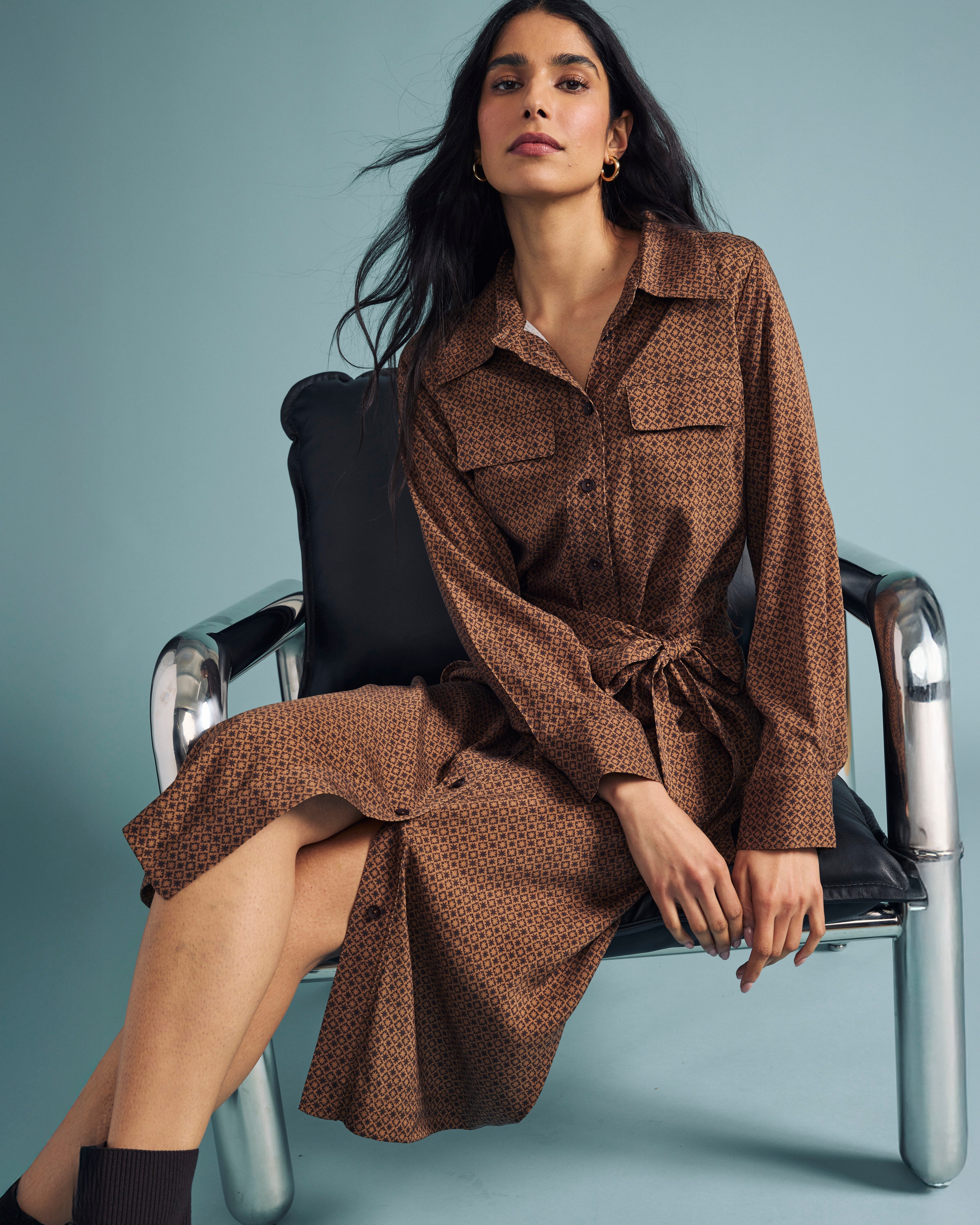 Cooling Stretch Cupro Savannah Dress - Brown Hacienda Print