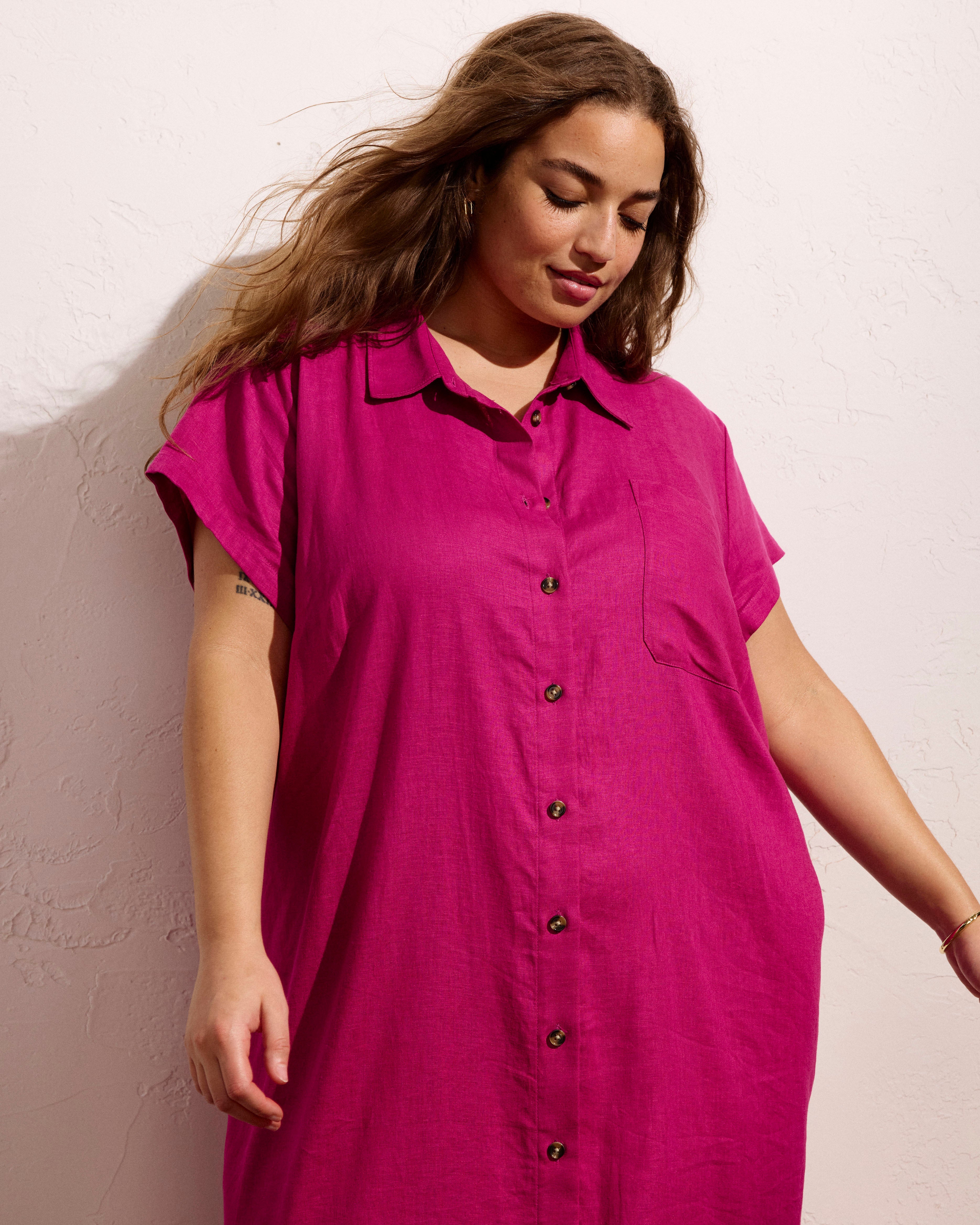 Dune Linen Shirtdress - Hyper Pink