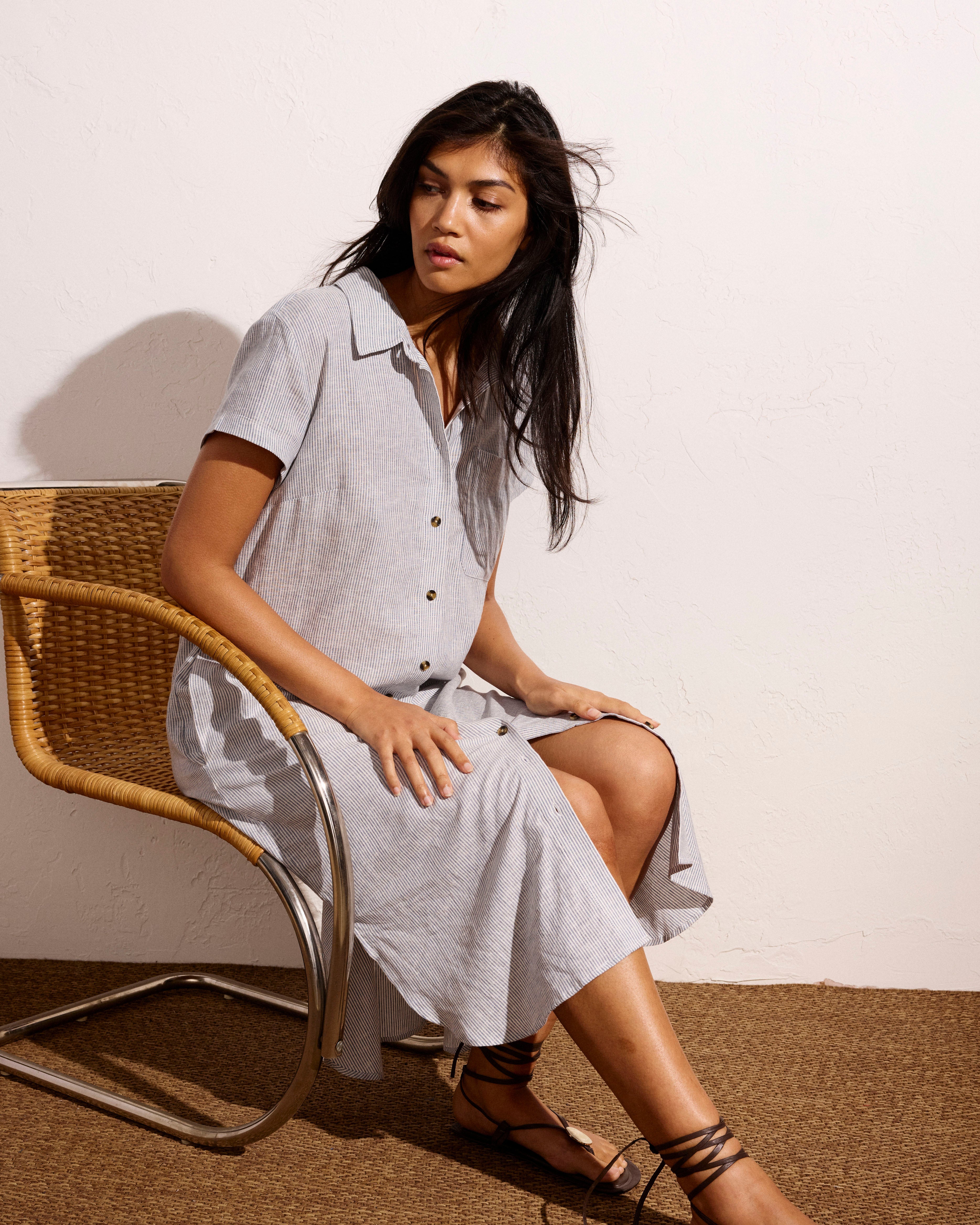 Dune Linen Shirtdress - Beach Stripe