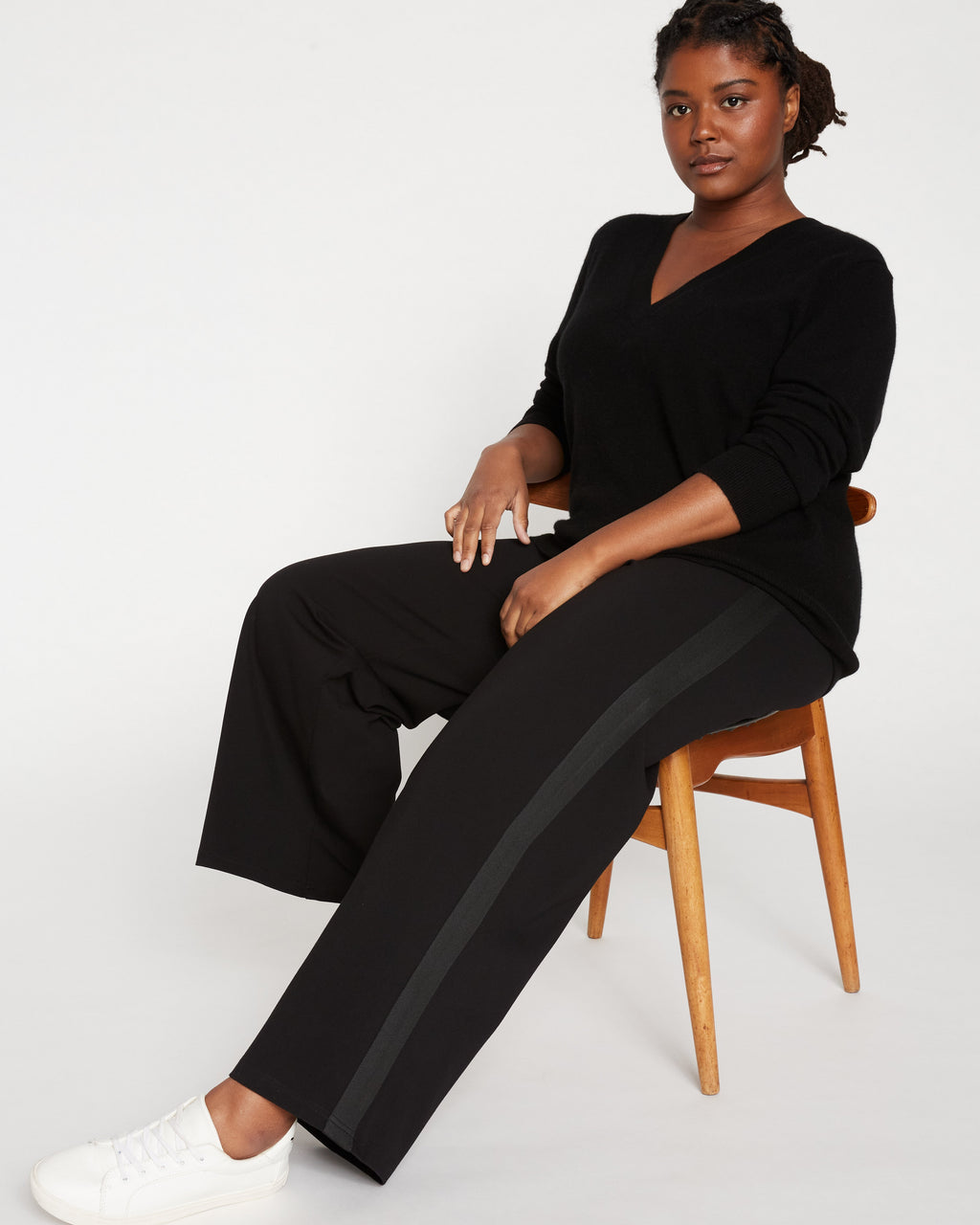 Stephanie Wide Leg Stripe Ponte Pants 30 Inch - Black with Black Stripe