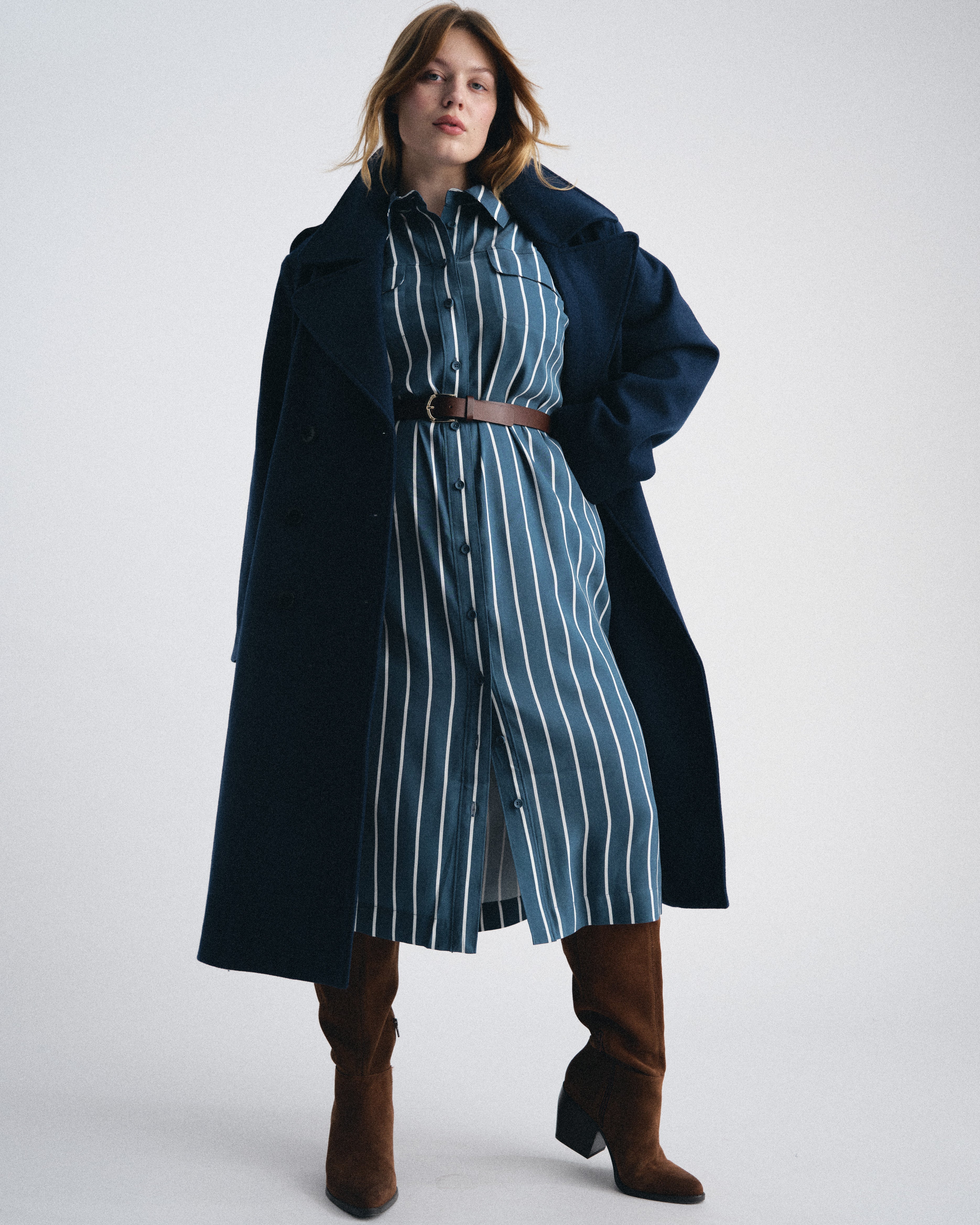 Cooling Stretch Cupro Savannah Dress - Ensign Blue/White Stripe