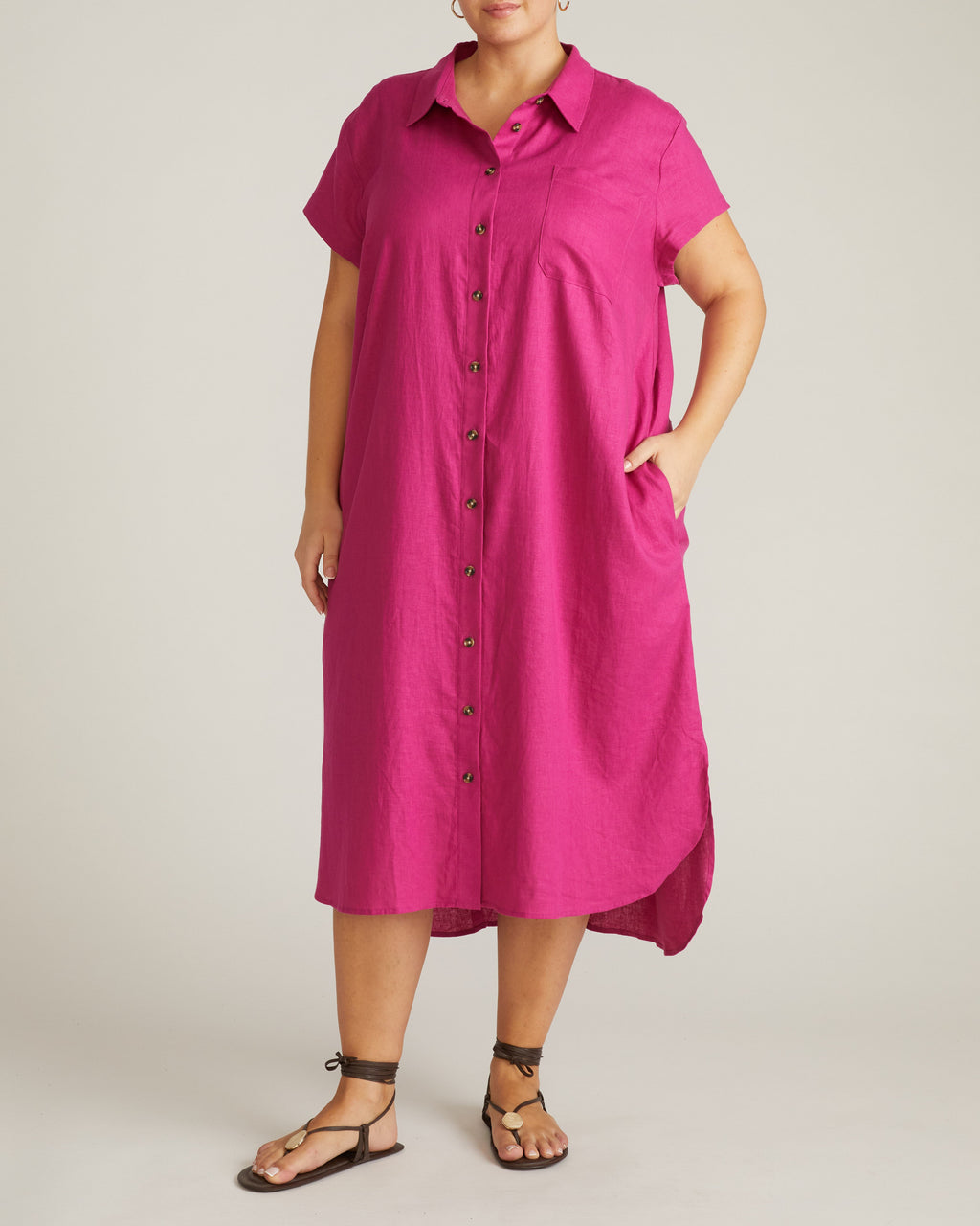 Dune Linen Shirtdress - Hyper Pink