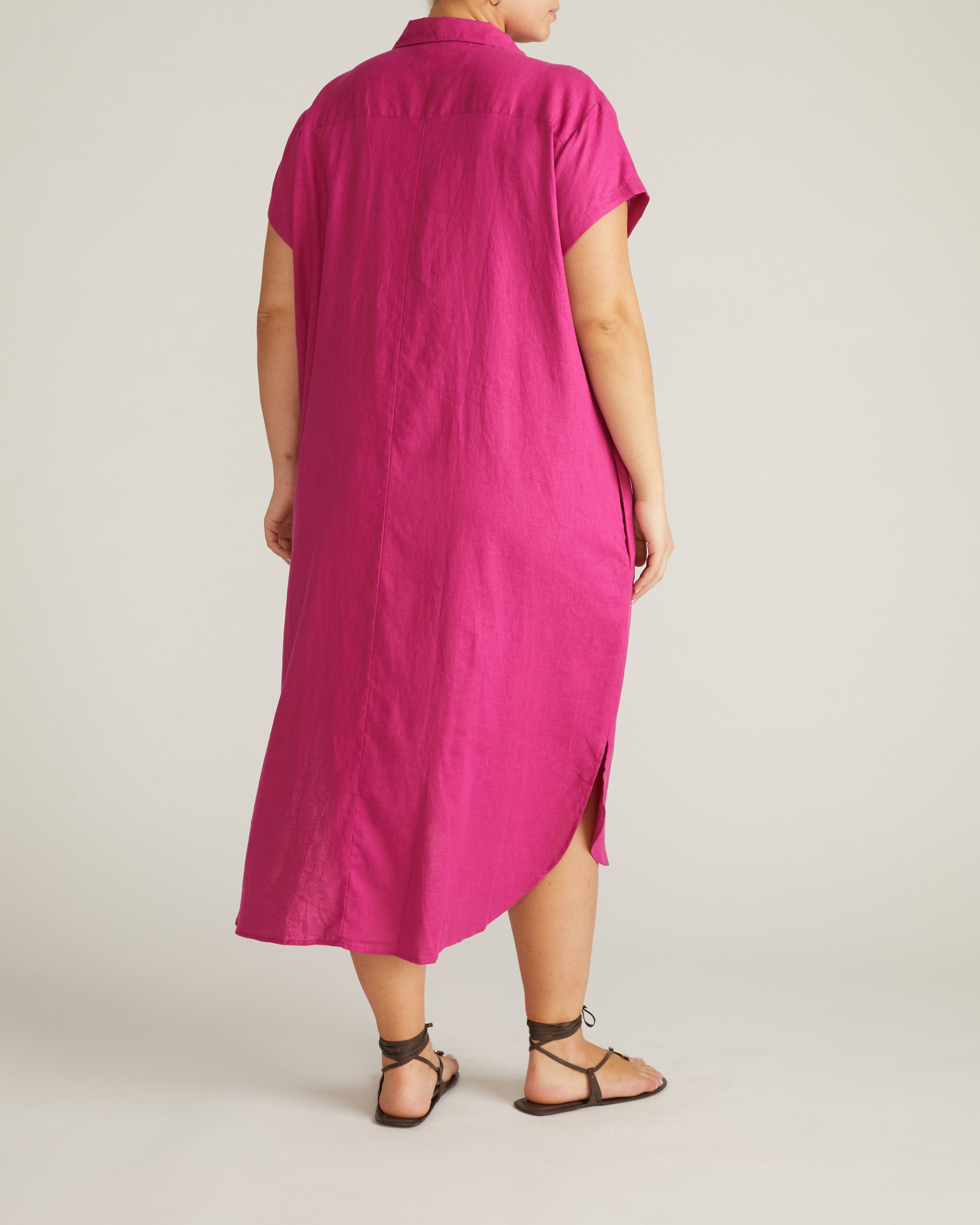 Dune Linen Shirtdress - Hyper Pink