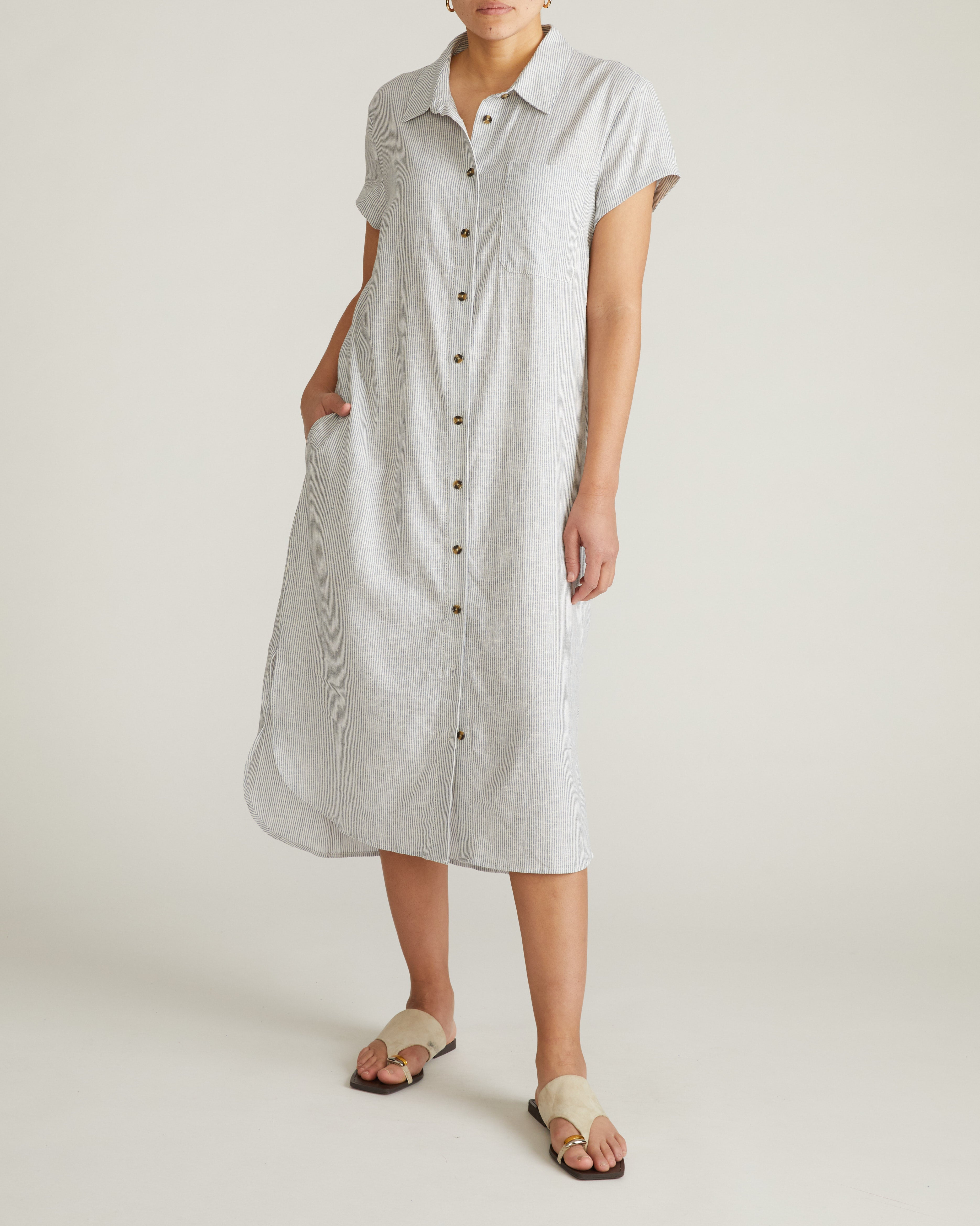 Dune Linen Shirtdress - Beach Stripe