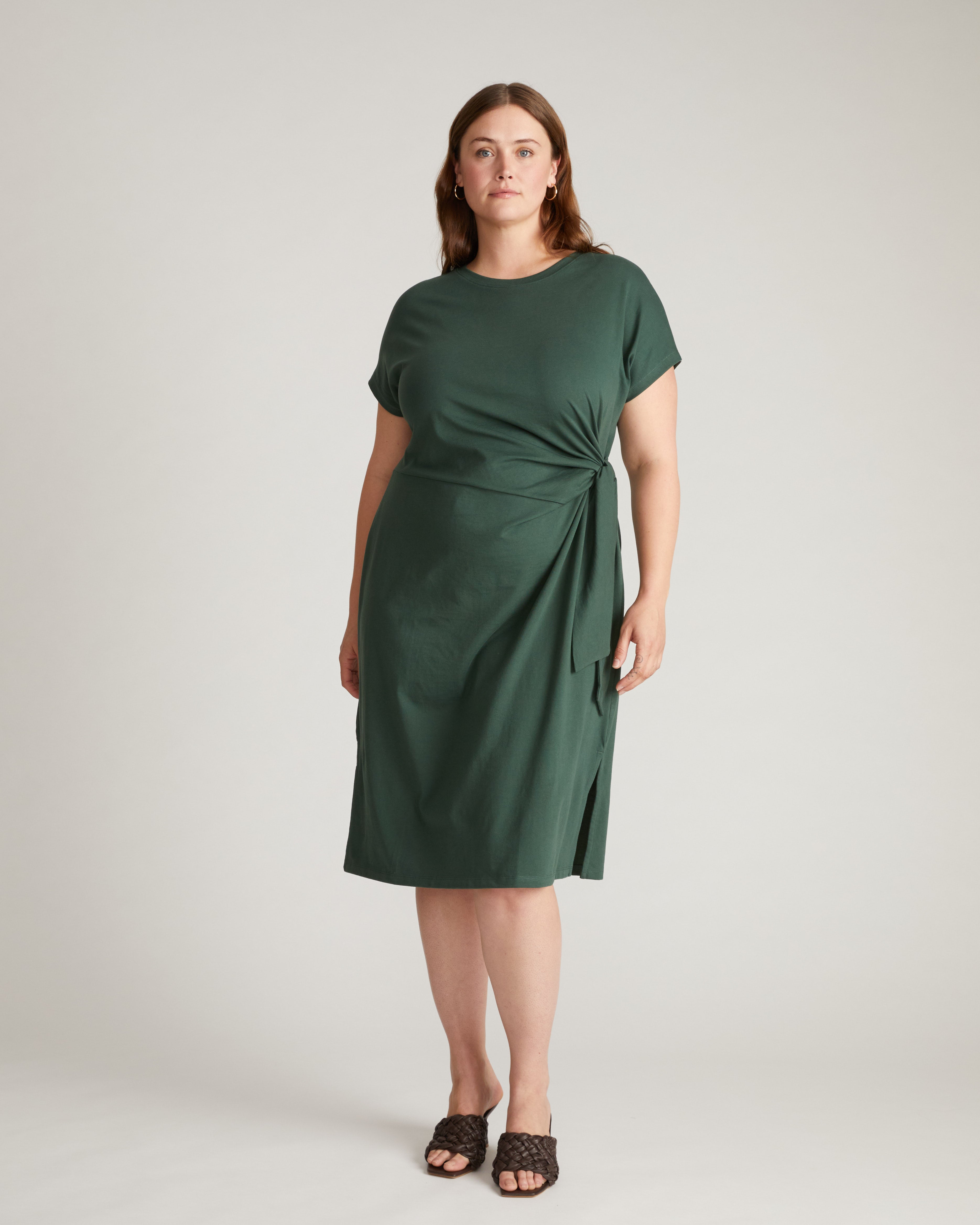 Crescent Breton Stripe Knot Dress - Solid Conifer
