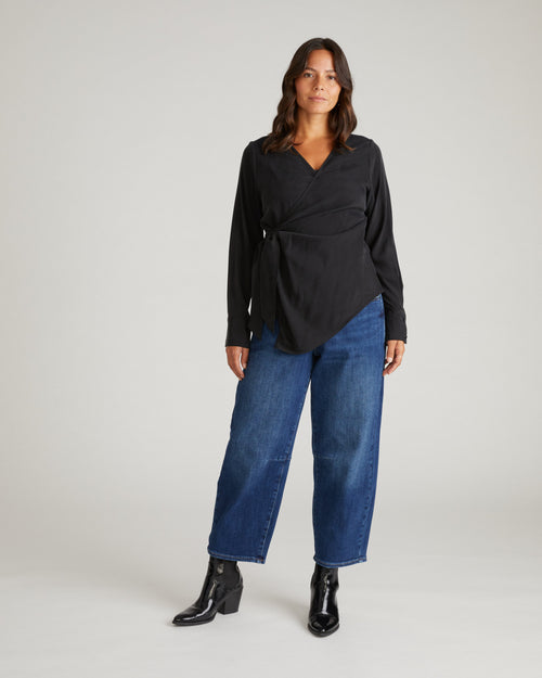 Beacon Stretch Cupro Wrap Shirt - Black