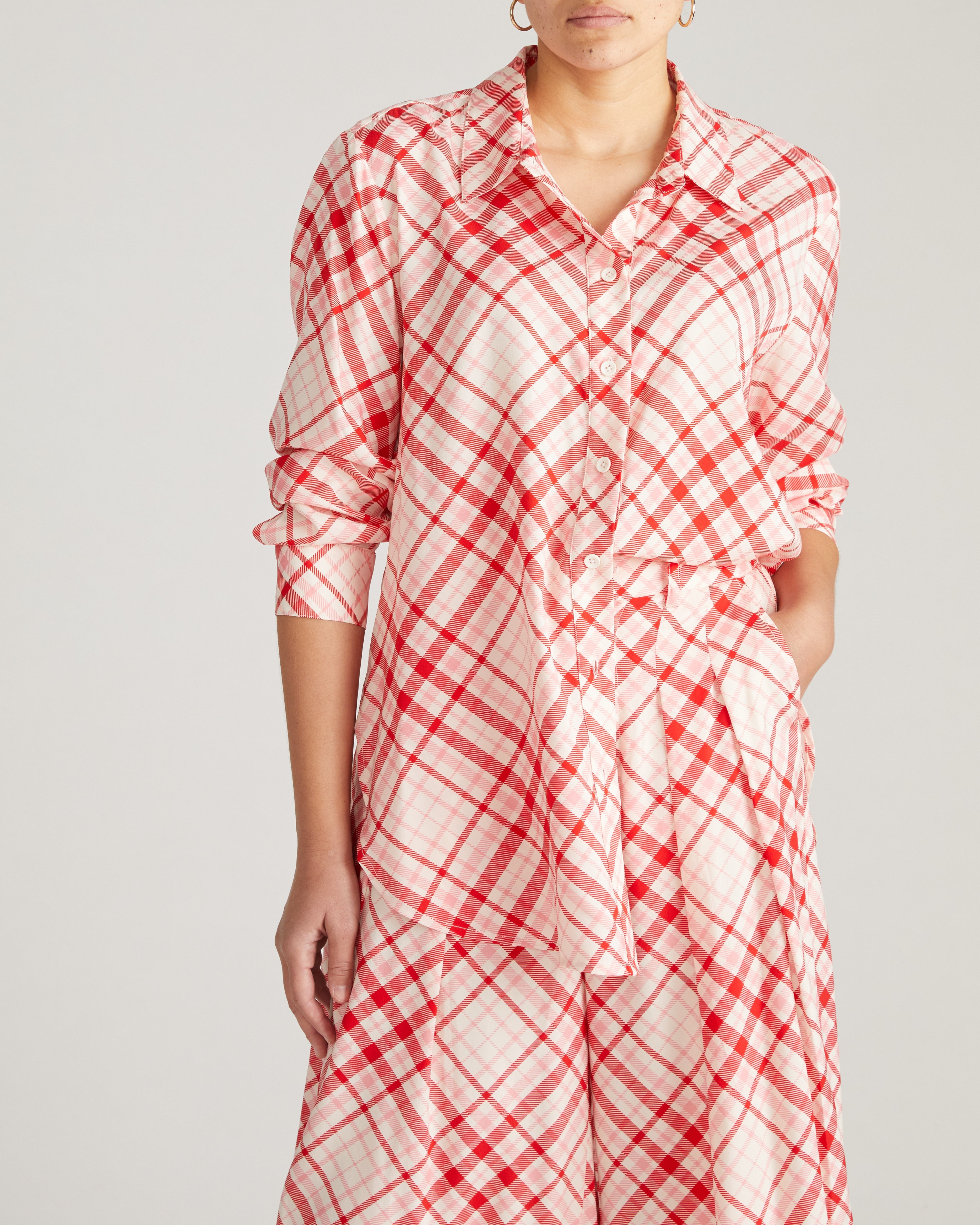 Cooling Stretch Cupro Artist Shirt - Red Plaid Print