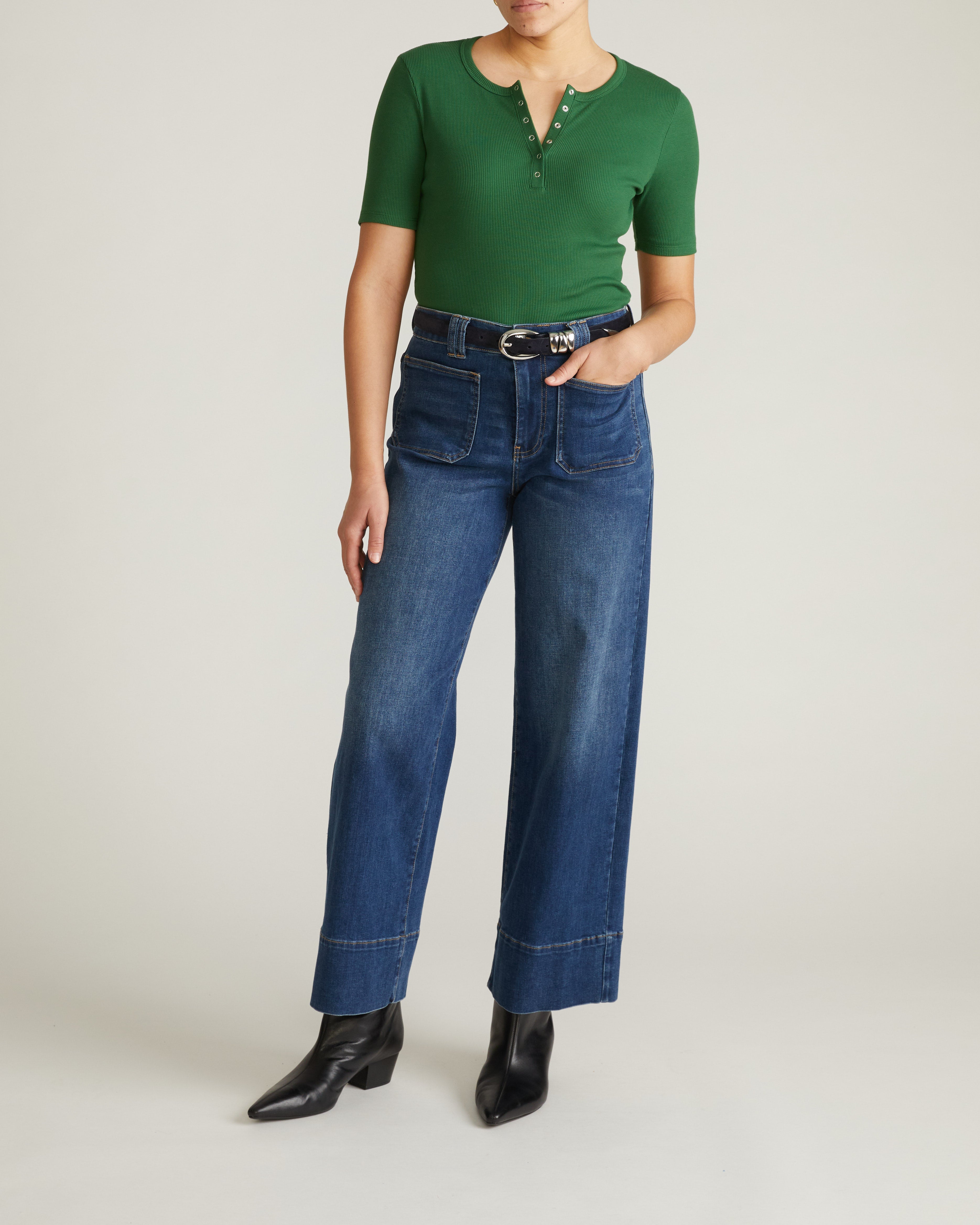 Henley Short Sleeve Ribbed Tee - Green Park
