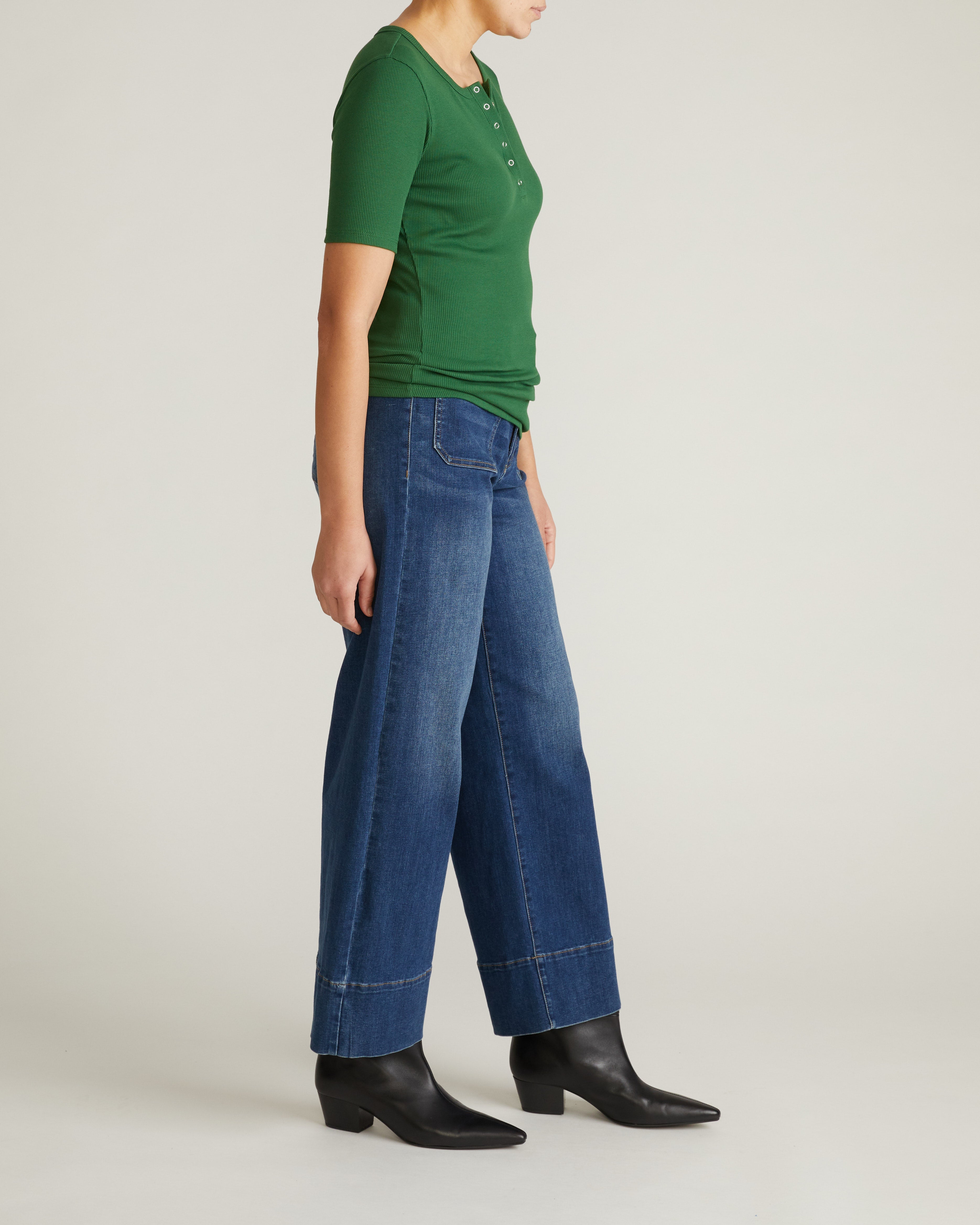 Henley Short Sleeve Ribbed Tee - Green Park