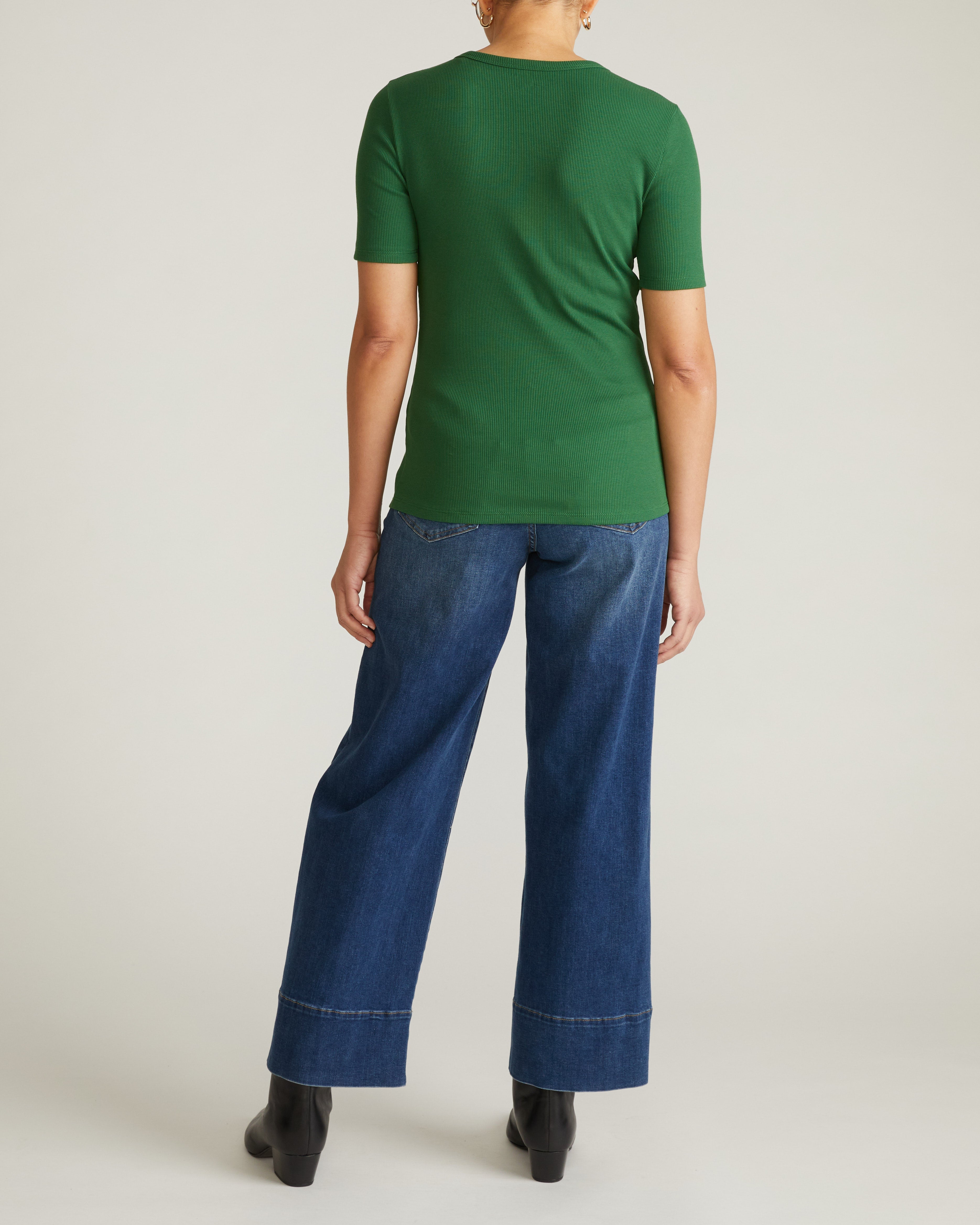 Henley Short Sleeve Ribbed Tee - Green Park
