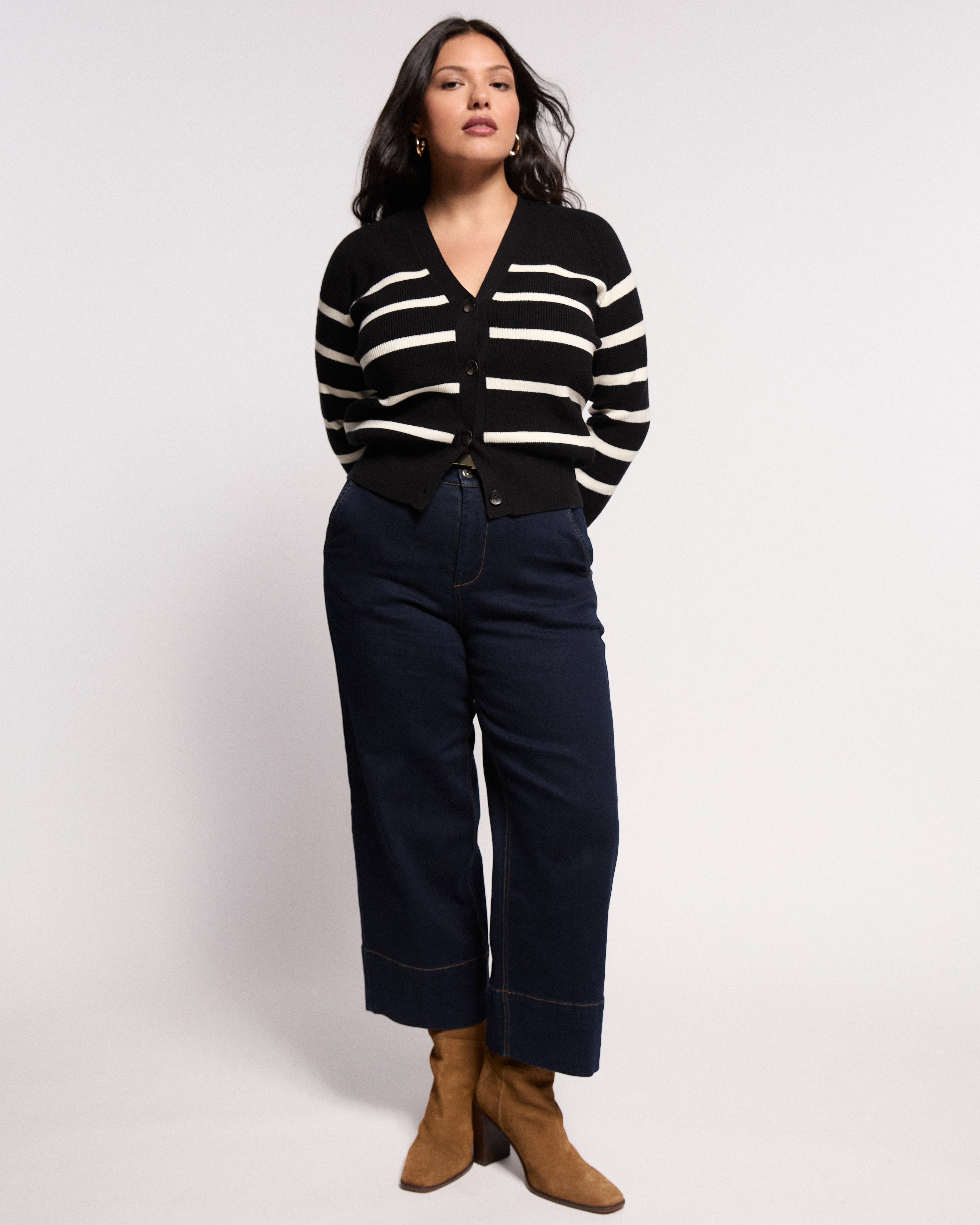 Better-Than-Wool Cardigan - Black/Cream Stripe